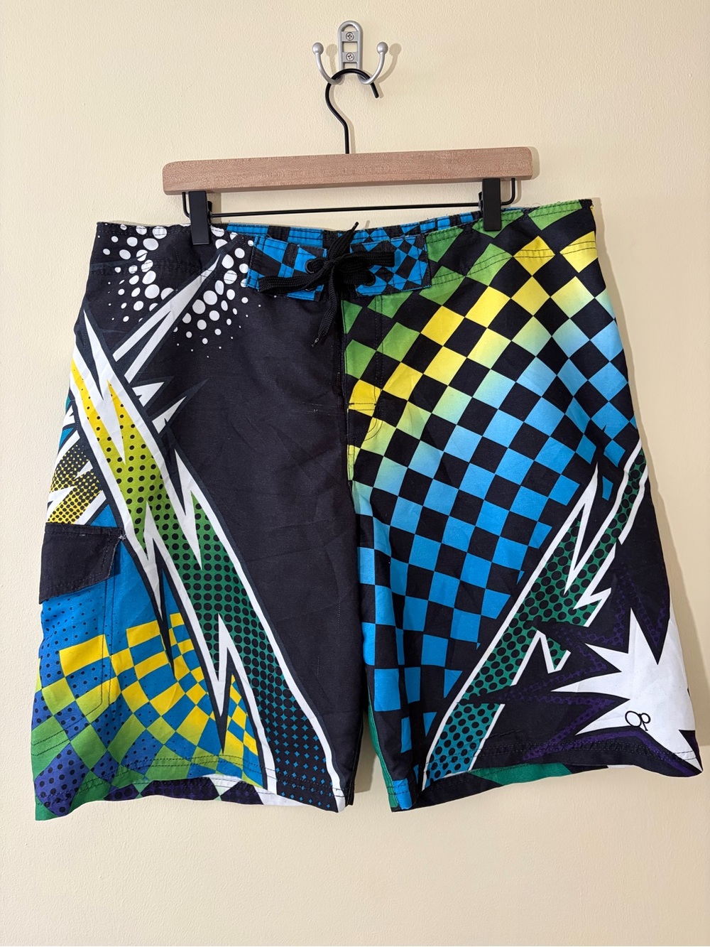 Y2K Ocean Pacific OP Multicolored Checkered Board Shorts